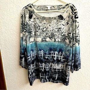 Chicos Crushed Velvet 3/4 Sleeve Stretch Tunic Top, Size 3